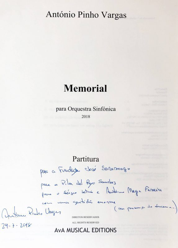 Primera página de Memorial sobre Saramago de Pinho Vargas