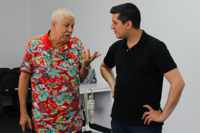 Paquito D'Rivera y Pacho Flores en Stomvi discutiendo sobre el Concierto Venezolano